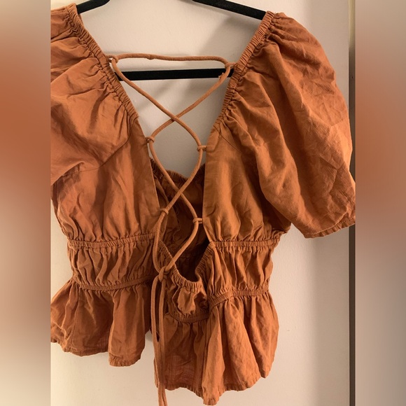 Free People Phoebe Smocked Lace Up Top - Picture 8 of 13